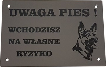 TABLICZKA UWAGA PIES srebrna zewnętrzna 30x20cm
