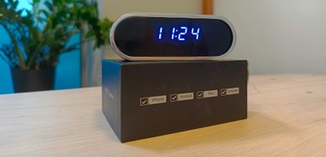 BUDZIK Z UKRYTĄ KAMERĄ SZPIEGOWSKĄ NA WIFI FULL HD ZEGAR LED DO 128 GB