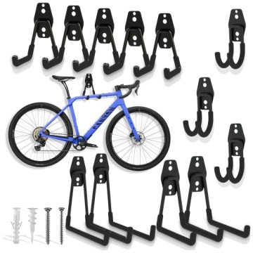 12szt HAKI GARAŻOWE CZARNE UCHWYTY ŚCIENNE NA ROWER PRZEWODY NARZĘDZIA