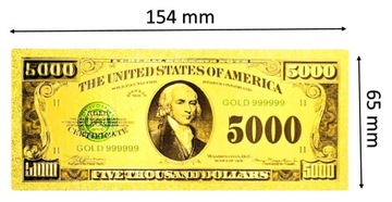 Позолоченная уникальная коллекционная банкнота 5000 ДОЛЛАРОВ 1928 года