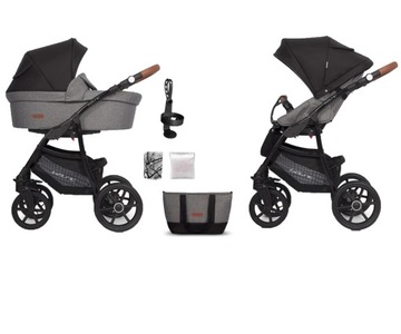 WÓZEK RIKO BASIC PLUS 2W1 + DODATKI | ANTHRACITE