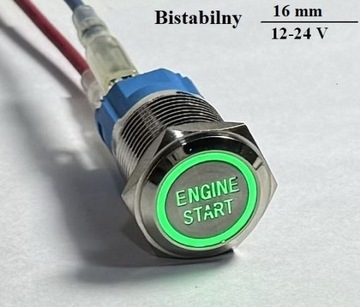 Przycisk podświetlany LED ENGINE START silnika 16mm 12V 24V SPDT chrom Bi