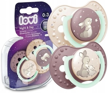 LOVI smoczek dynamiczny silikonowy uspokajający night&day 0-3m