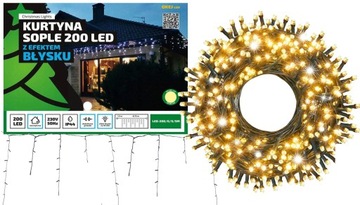 Kurtyna sople 200LED ciepła efekt flash zewnętrzne
