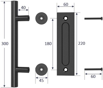РУЧКА ДЛЯ РАЗДВИЖНОЙ ДВЕРИ + РУЧКА LOFT 30 СМ ЧЕРНАЯ