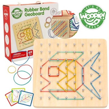 GEOPLAN UKŁADANKA na Gumki Drewniana MONTESSORI 69 el. KREATYWNA ZABAWA DIY