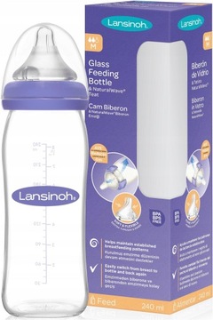 LANSINOH BUTELKA 240 ML SZKLANA ZE SMOCZKIEM M