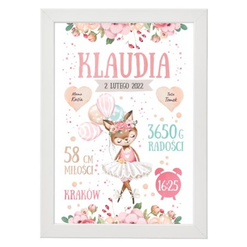METRYCZKA z ramką urodziny chrzest personalizacja