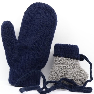 4-5 lat OCIEPLONE Rękawiczki Jednopalcowe Akryl SZNURKIEM 15cm GRANAT 054 g