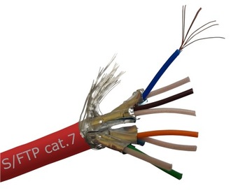 Kabel linka kat.7 SFTP czerwony 35m. Telegartner