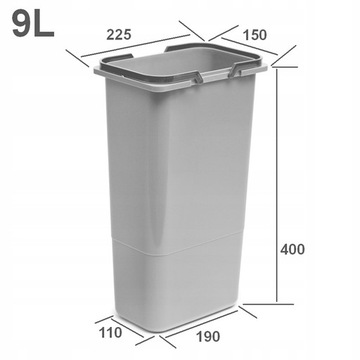 Контейнер для мусора в ящик шкафа, высота 40 см, 9 литров.