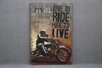 OBRAZ Motocykl Metalowy 3D LIVE TO RIDE Trójwymiarowy Metal Route 66 Harley