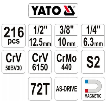 YATO Komplet Kluczy Profesjonalny Zestaw Narzędzi w Walizce YT-38841 216 el