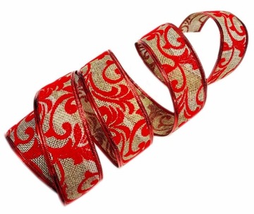 ŚWIĄTECZNA WSTĄŻKA JUTOWA WZOREK 37mm / 2,7m WZ3