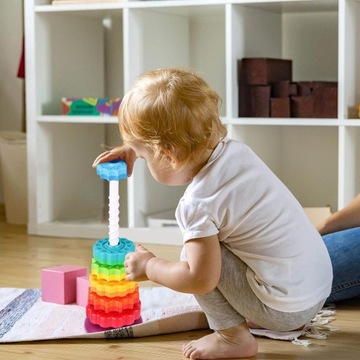 Радужная сенсорная башня витой пирамиды с детскими кубиками Монтессори