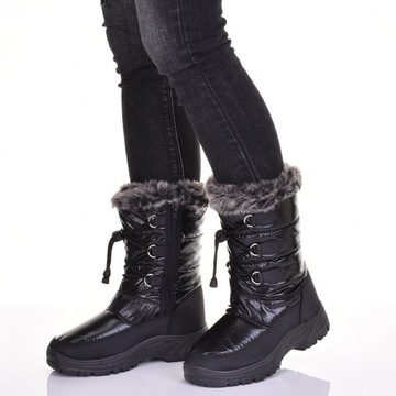 УДОБНЫЕ ЖЕНСКИЕ СНЕЖНЫЕ БОТИНКИ НА МЕХЕ ТЕПЛЫЕ ЗИМНИЕ БОТИНКИ, ЧЕРНЫЕ
