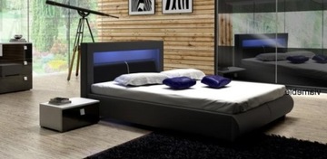 MODNE CZARNE ŁÓŻKO Z DIODAMI LED MALACHIT 180x200
