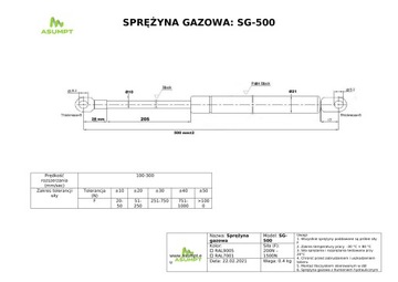 ГАЗОВАЯ ПРУЖИНА / ПРИВОД 500 мм 1000 Н