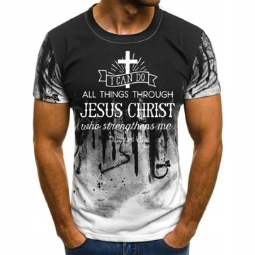 Męska koszulka 3d Jezus Chrystus krzyż