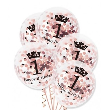 Balony na roczek z konfetti rose gold 5 szt. 30 cm
