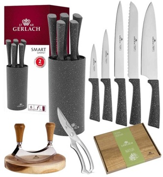 GERLACH SMART GRANIT NOŻE 5EL +TASAK +DESKA+NOŻYCE