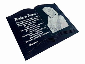 Książka na pomnik szkło akrylowe, zdjęcie, sentencja GRAWER