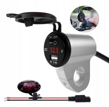 ŁADOWARKA MOTOCYKL 2,4A GNIAZDO WYŁĄCZNIK USB