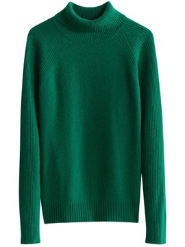 SWETER 100% WEŁNA MERINO GOLF ZIELONY M