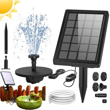 FONTANNA SOLARNA OGRODOWA 4 DYSZ POMPA WODY DO OCZKA WODNEGO 200+25L/H 5W
