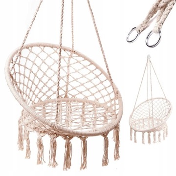 FOTEL WISZĄCY HUŚTAWKA OGRODOWA BOCIANIE GNIAZDO BOHO BUJANA BEŻOWY
