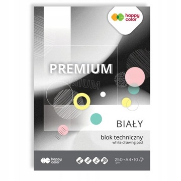 BLOK techniczny BIAŁY A4 250g 10 ark Happy Color
