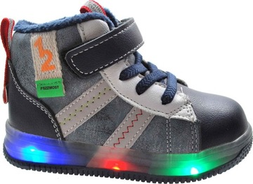 GRANATOWE ŚWIECĄCE TRZEWIKI PRZEJŚCIOWE BUTY dla chłopca na rzep r 24