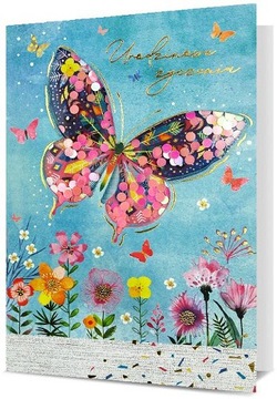 Kartka urodzinowa z Motylem zdobiona z konfetti urocza elegancka H2335