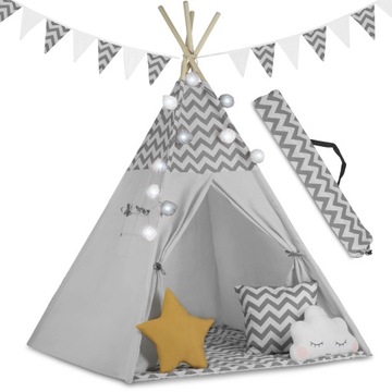 TIPI namiot wigwam dla dzieci TEEPEE Girlanda Poduszki Stabilizator Nukido