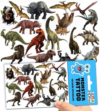 TATUAŻE ZMYWALNE TYMCZASOWE DLA DZIECI DZIECIĘCE DINOZAURY WZORY ORYGINALNE
