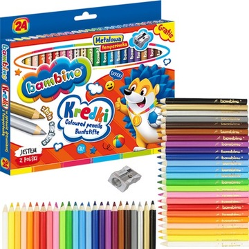 BAMBINO KREDKI DREWNIANE GRUBE 24 KOLORY + TEMP