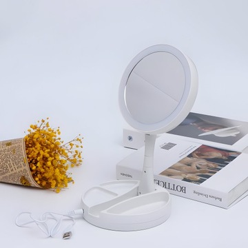 ЗЕРКАЛО КОСМЕТИЧЕСКОЕ СВЕТОДИОДНОЕ ДЛЯ МАКИЯЖА, ДВУХСТОРОННЕЕ, УВЕЛИЧИВАЮЩЕЕ, С ПОДСВЕТКОЙ