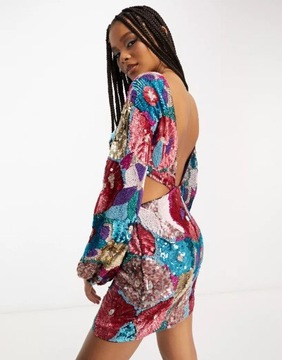 Asos Design uzc sukienka wycięcia cekiny odkryte plecy mini XXL