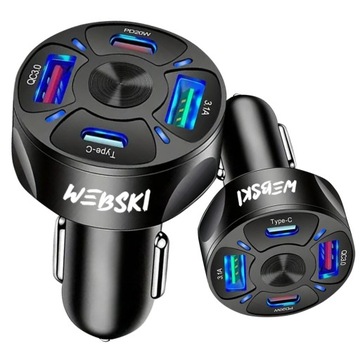 Szybka Ładowarka Wtyczka do Auta QC 3.0 6A 30W 2xUSB-C 2xUSB do Telefonu