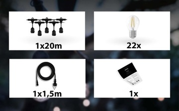 Садовые гирлянды 20M 22X E27 Светодиодная лампа + водонепроницаемый кабель