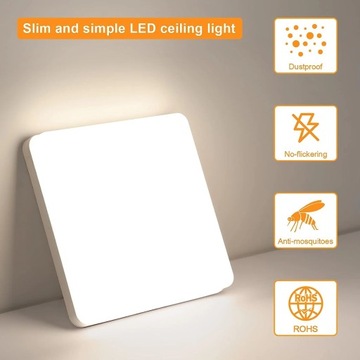 LAMPA ŁAZIENKOWA SUFITOWA LAMPA PLAFON BIAŁY 4000K KWADRAT NOWOCZESNA 36W