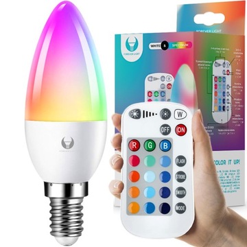 Żarówka LED E14 C37 5W ŚWIECOWA ściemniana pilot kolorowa RGB + biały