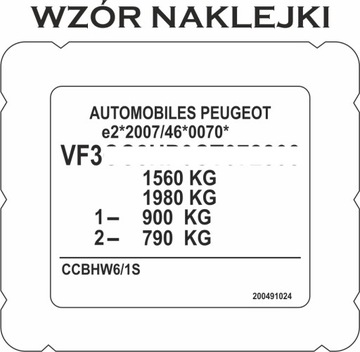 NAKLEJKA TABLICZKA ZNAMIONOWA PEUGEOT ZASTĘPCZA