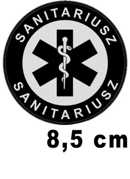 SANITARIUSZ naszywka emblemat odblaskowy z nadrukiem 8,5 cm