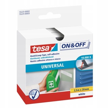 TESA Rzep w taśmie samoprzylepny 2,5m x 20mm biały