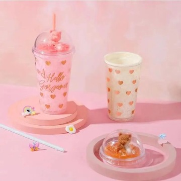 Lovely Bear Crushed Ice Cup, Creative Double Plastic Cup, Portable, Office