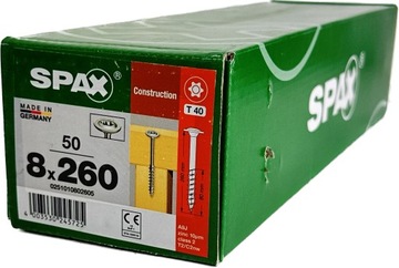 Wkręty do konstrukcji drewnianych 8x260mm SPAX WIROX główka TALERZOWA 50szt