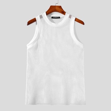 Men Tank Tops Mesh Solid Transparent Sexy O-neck F