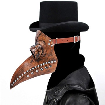 Maska Plague Doctor, Dżuma, Ptak Halloween Brązowa