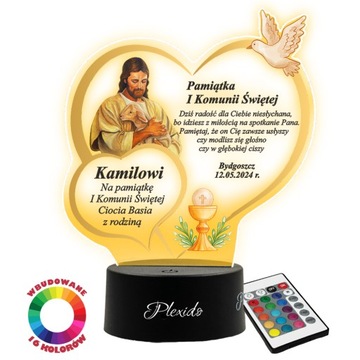 Pamiątka Pierwszej Komunii Świętej Lampka Nocna Prezent Komunia Jezus LED